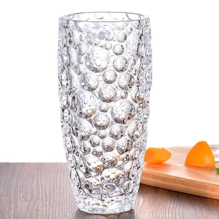 Vaso Decorativo 25cm Bolhas Vidro Grosso Flores