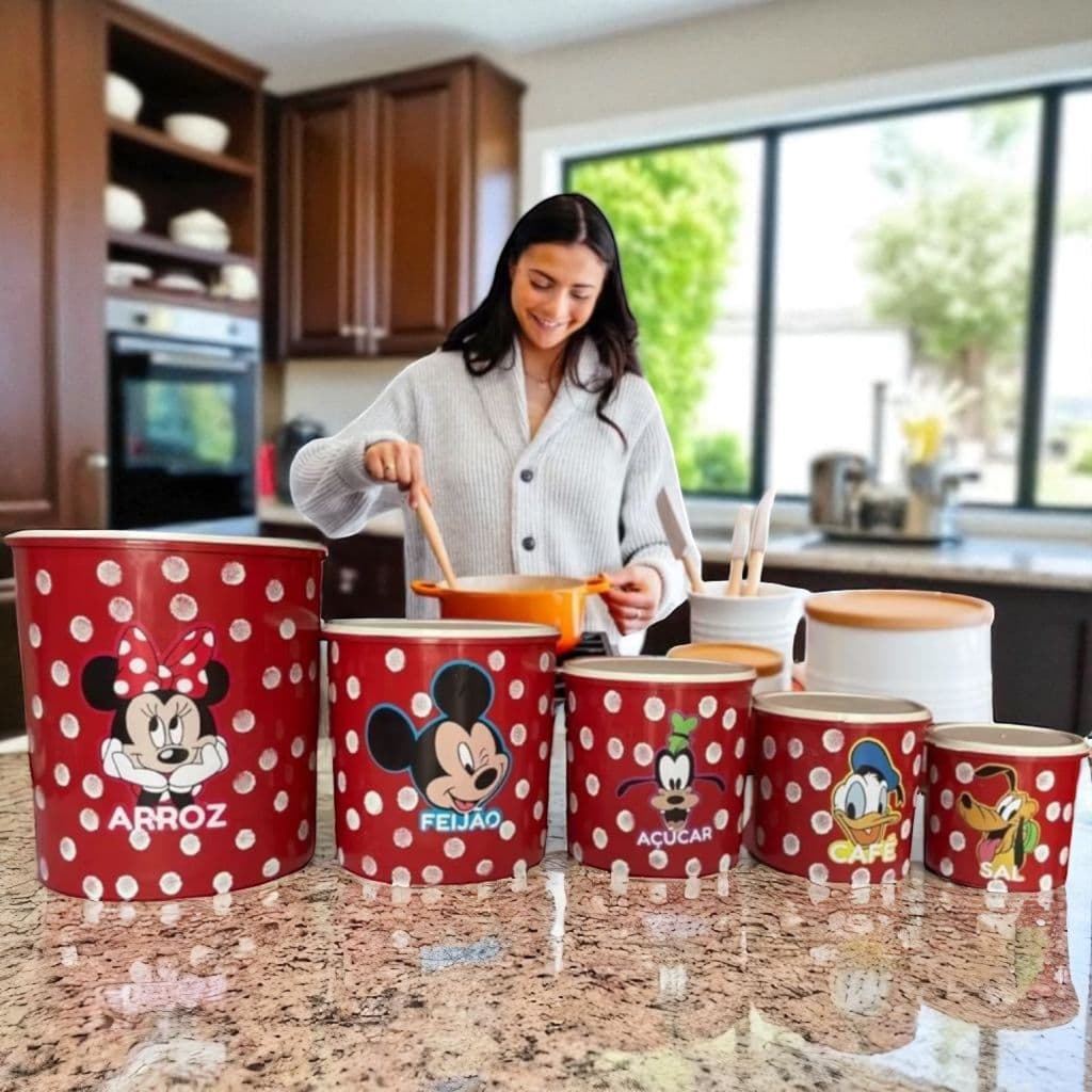 Porta Mantimentos Cozinha 5 Peças Decoração Disney Coisas para Cozinha