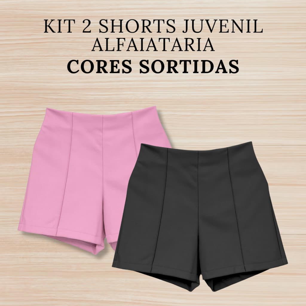 Kit 2 Shorts Juvenil em Alfaiataria com Ziper para Meninas Pré Adolescentes Cores Sortidas