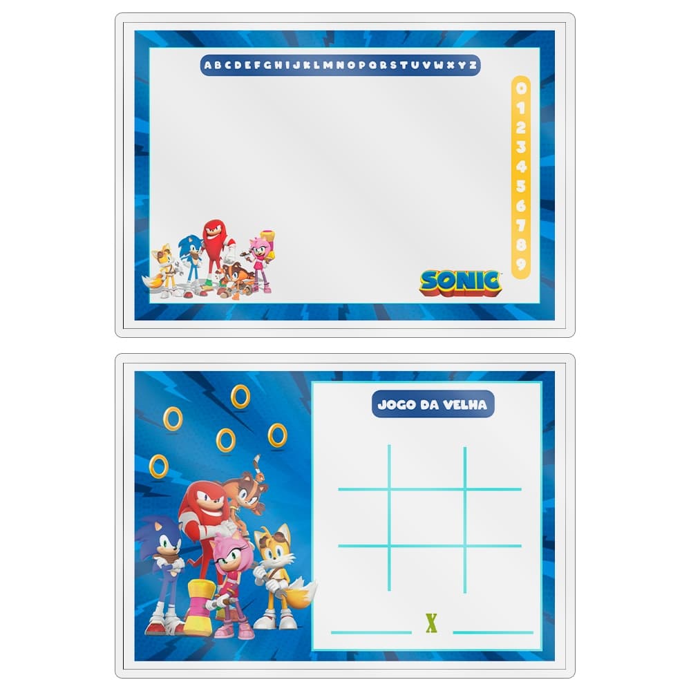 10,20 OU 30 Kit's LEMBRANCINHA LOUSA MÁGICA JOGO DA VELHA QUADRO BRANCO INFANTIL TEMA Turma do Sonic