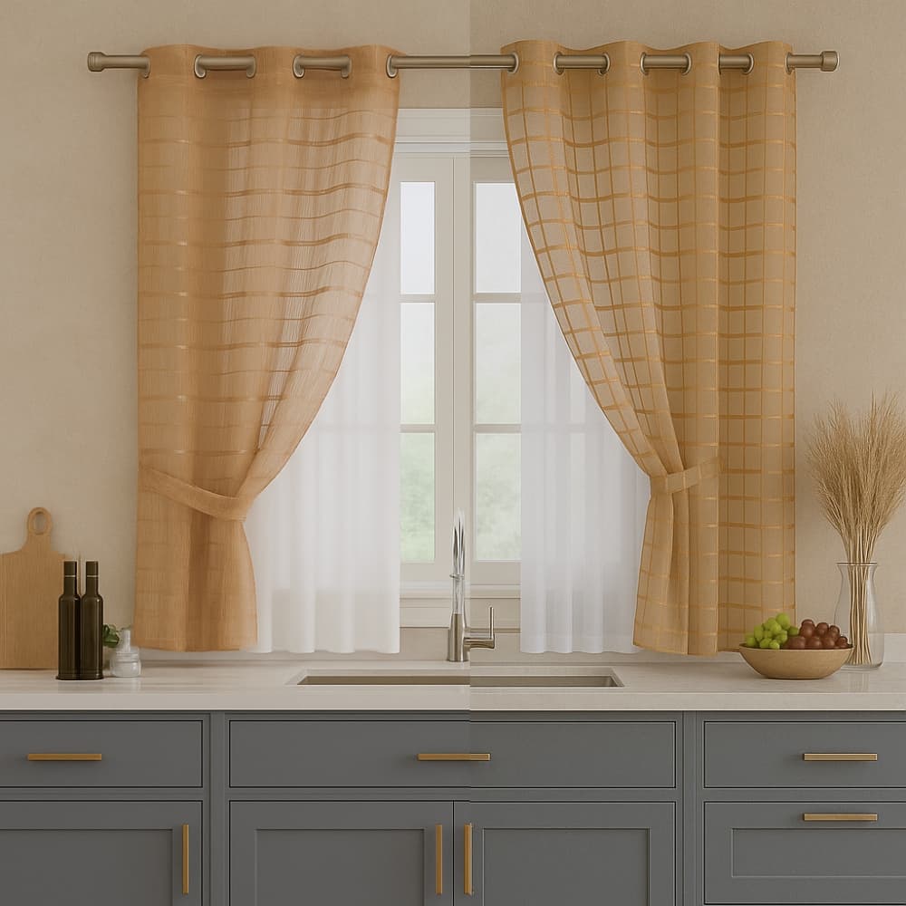 Cortina Cozinha em Tecido Dupolo Voil e Oxford Diversas Cores 2,8x1,2m ou 2,8x1,5m