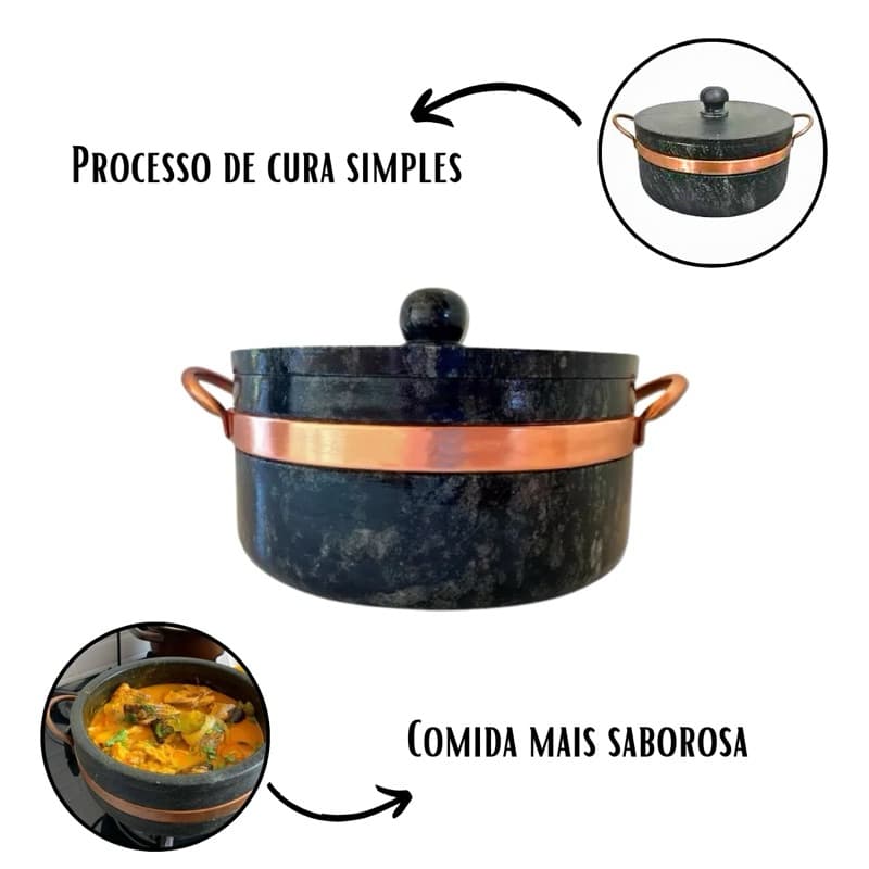 Panela de Pedra Sabão 4 Litros Antiaderente Saudável Alça de Cobre
