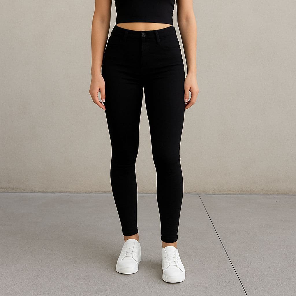 Calça Skinny Preta Feminina Modeladora Cintura Alta Lisa Confortável