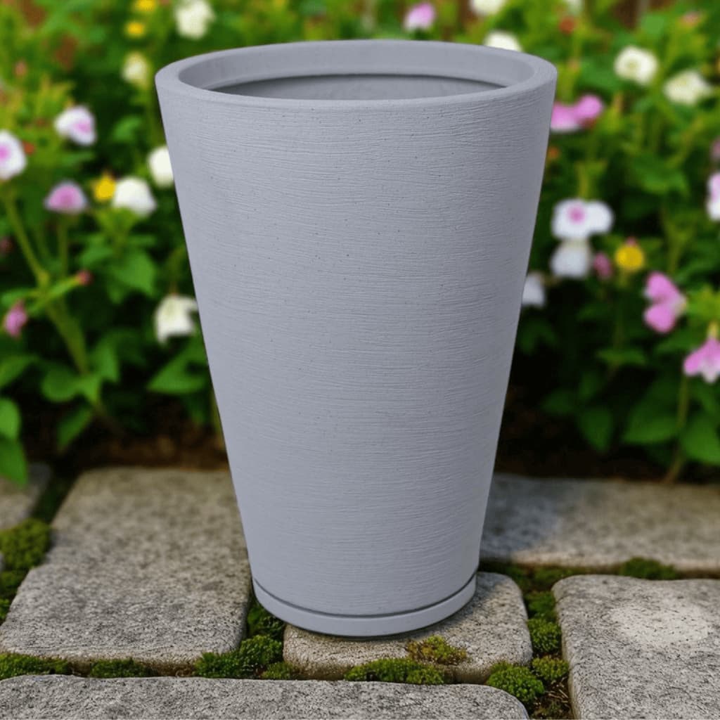 VASO PARA PLANTA POLIETILENO DECORATIVO COLUNA REDONDADA M COM PRATO COLETOR (10076)