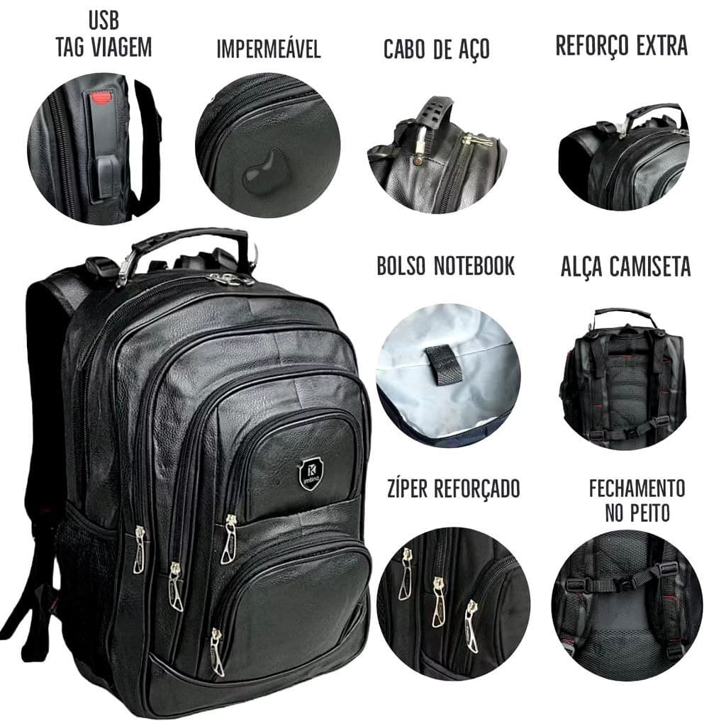 Mochila Couro Reforçada Grande – Executiva, Escolar ou Casual