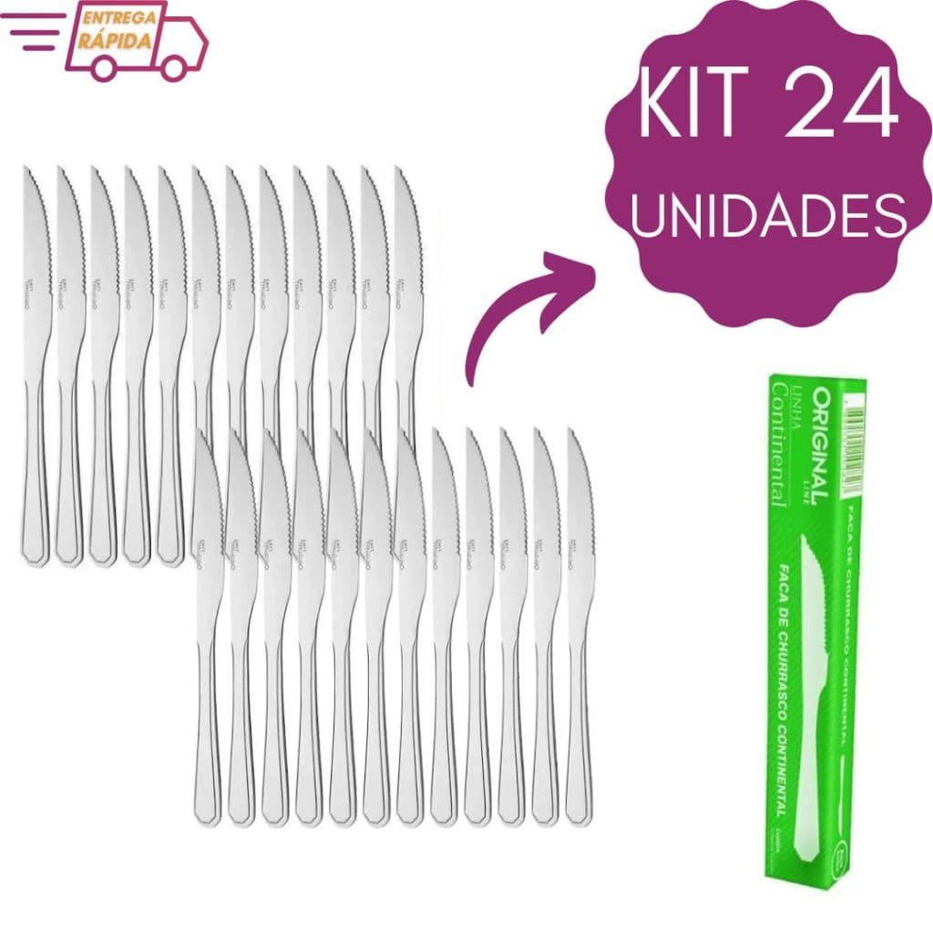 Kit Facas de Mesa Restaurante Churrasco Buffet Lanchonete Resistente Aço Inox