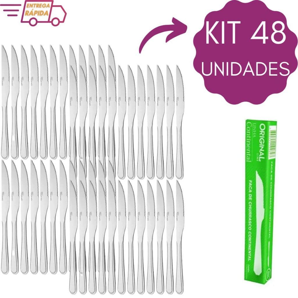 Kit Facas de Mesa Restaurante Churrasco Buffet Lanchonete Resistente Aço Inox