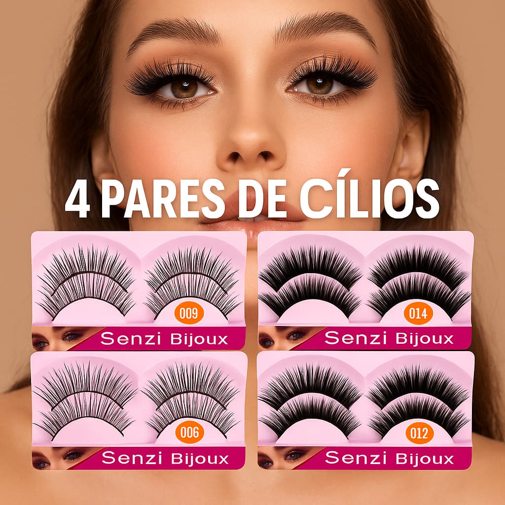Conjunto c/ 4 pares de Cilios Postiços Volumosos Naturais