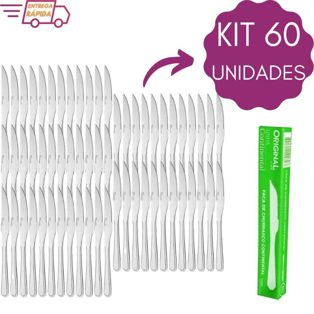 Kit 60/72/84/96 Facas de Mesa Churrasco Buffet Restaurante Lanchonete Resistente Aço Inox