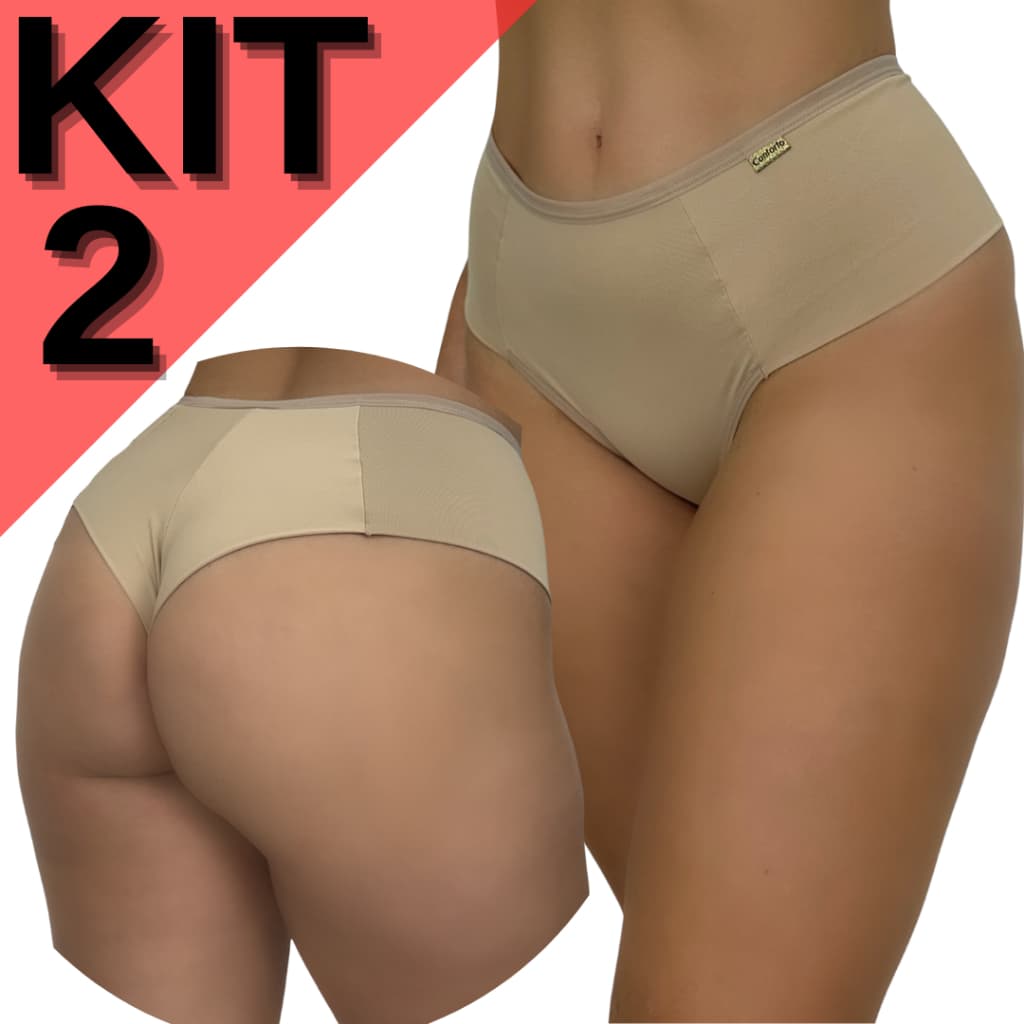 KIT 2 Calcinha Feminina Fio Duplo Cintura Alta Conforto Poliamida Premium Não Marca Levanta Bumbum Forro Algodão