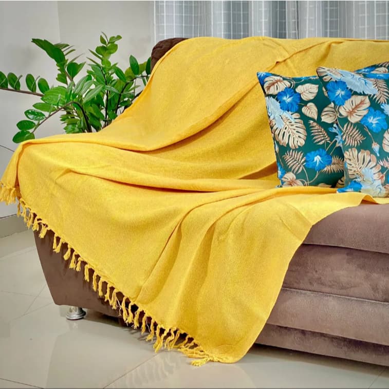 Manta Para Sofá Gigante Decorativa Protetora 2,20 x 1,50m Amarelo 100% Algodão