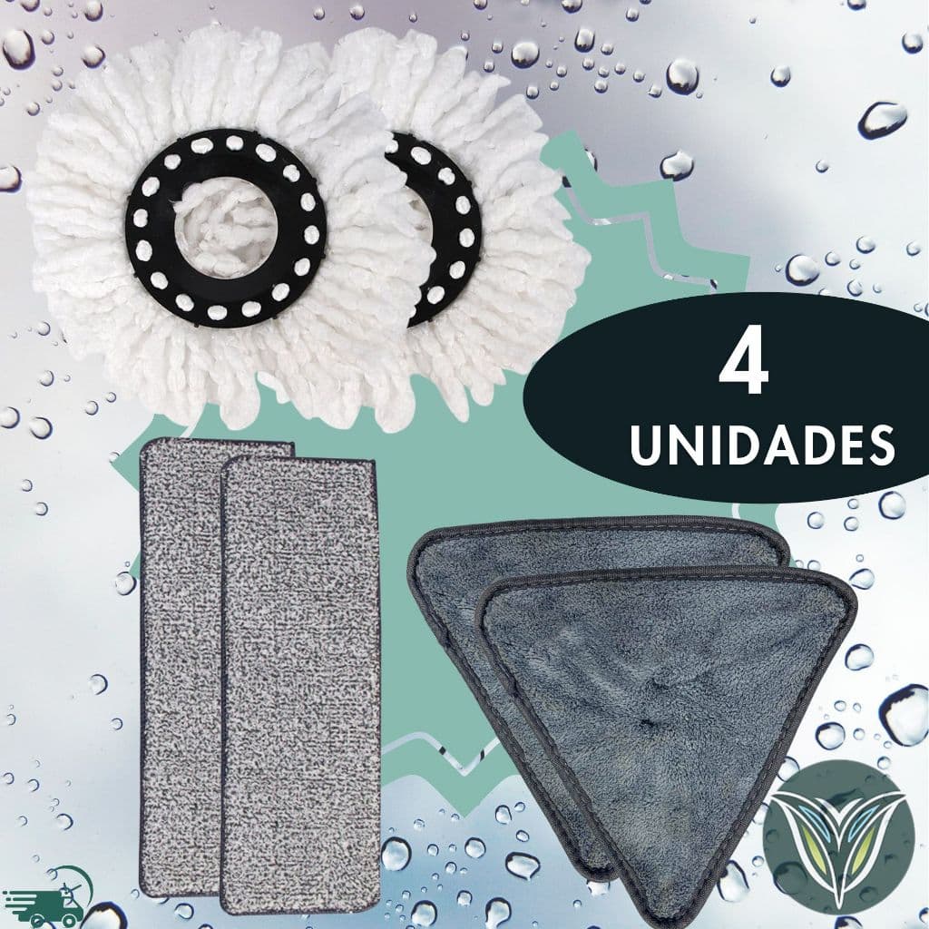 KIT Refil para Mop Giratório 8/ 13 Litros Mop Flat e Triangulo Refis Limpeza Esfregão Vassoura Microfibra Rodo Limpa