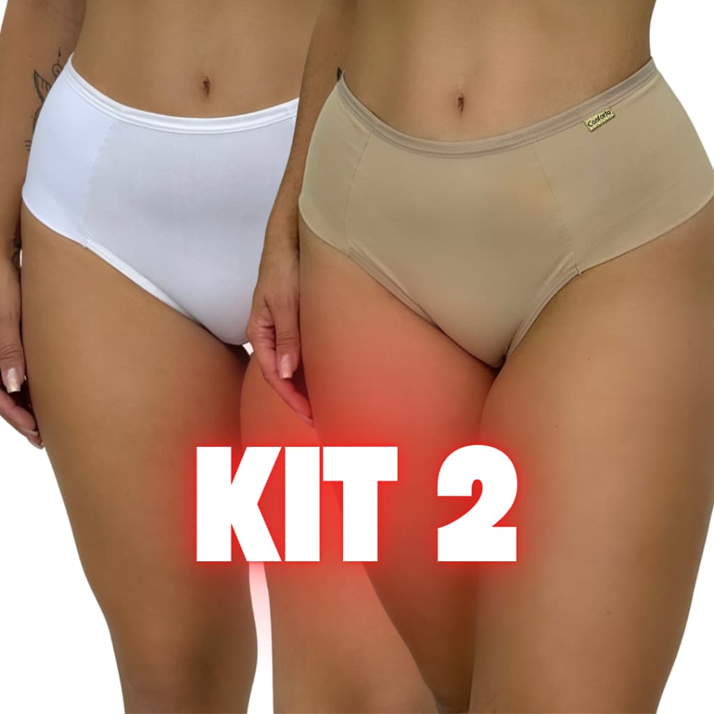 KIT 2 Calcinha Feminina Fio Duplo Cintura Alta Conforto Poliamida Premium Não Marca Levanta Bumbum Forro Algodão
