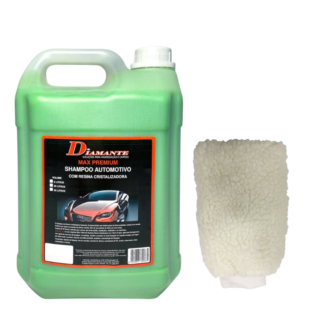 Shampoo Cristalizador 5L + Luva de Pelúcia para Limpeza Automotiva Eficiente