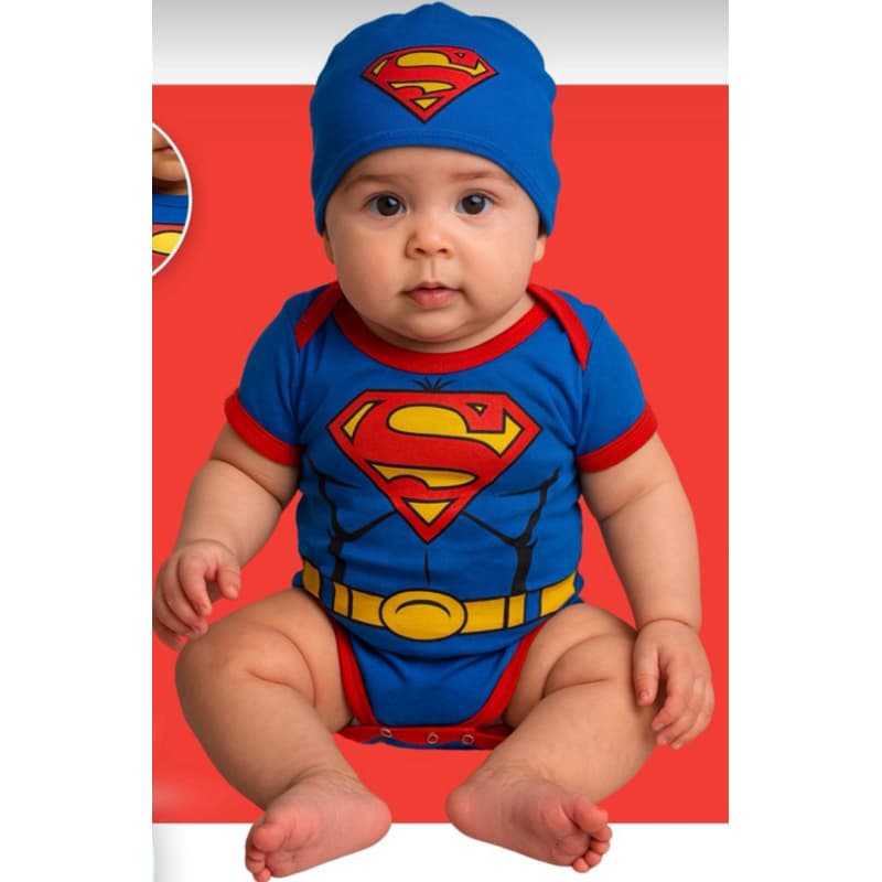 Kit Body e Touca Super Homem - Baby Musculos Herói Mesversario