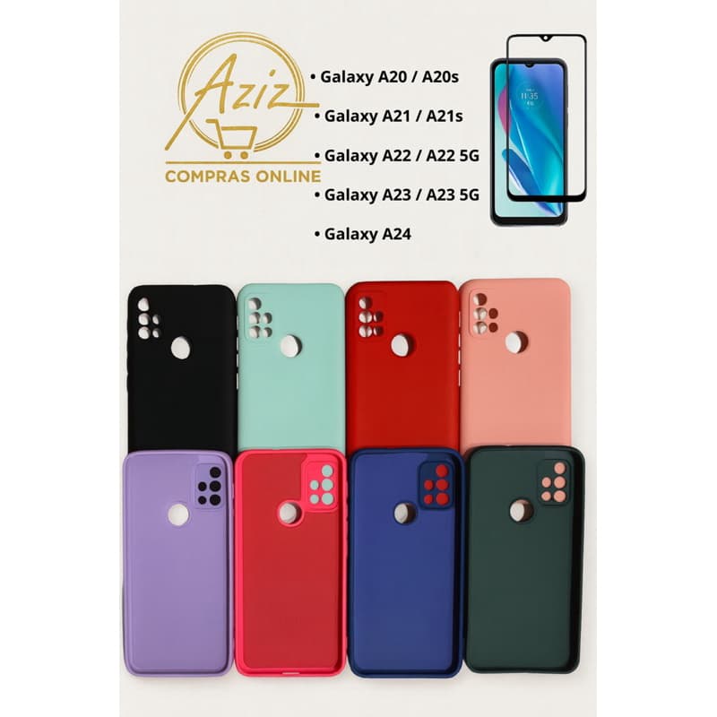 Capa Premium + Película de Vidro p/Galaxy A20 / A20s / A21 / A21s / A22 / A22 5G / A23 / A23 5G / A24–Silicone Aveludado