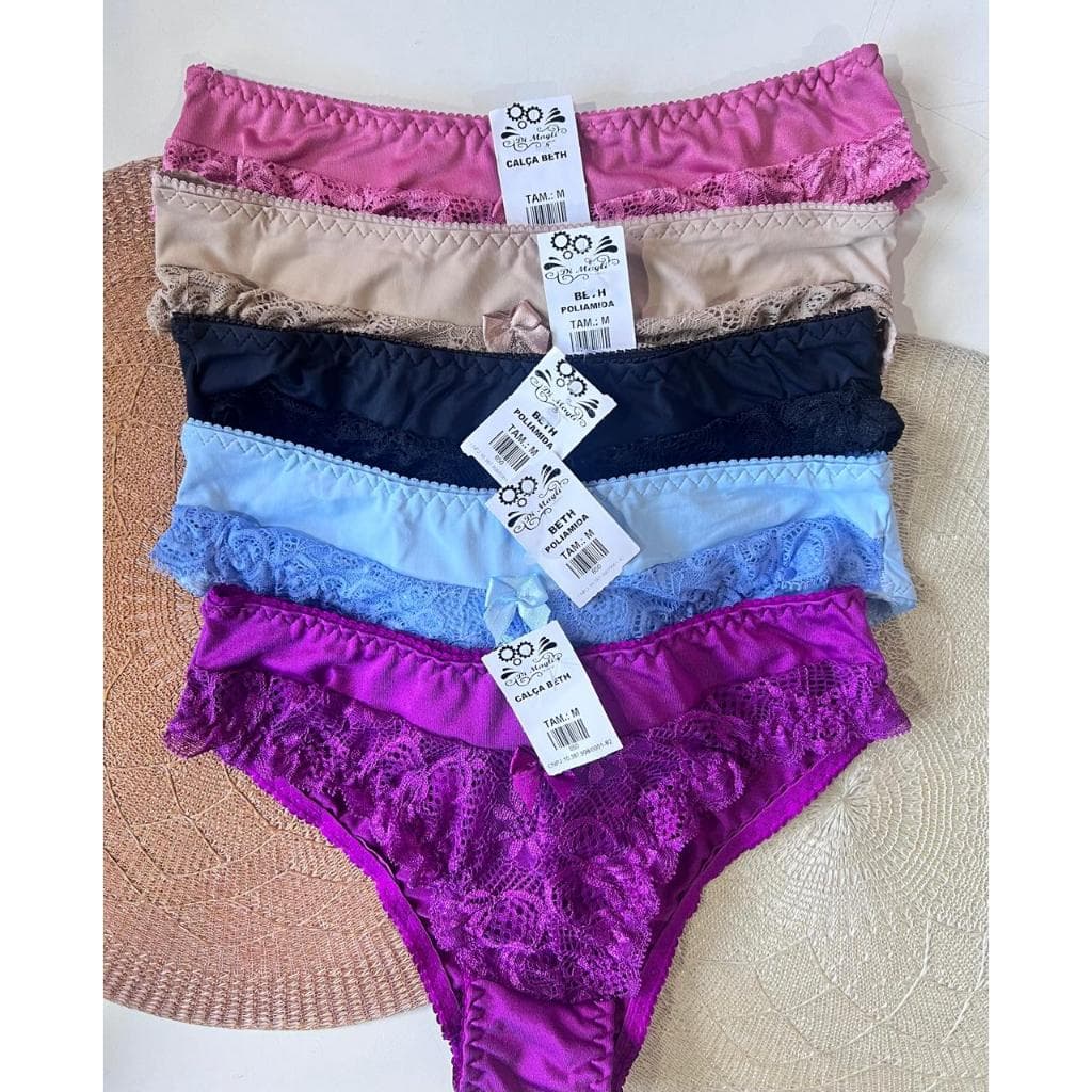 Kit Com 5 Calcinhas Rendada Conforto Tanga Sensual Adulto Calcinha Cintura Média Costura Três Pontos