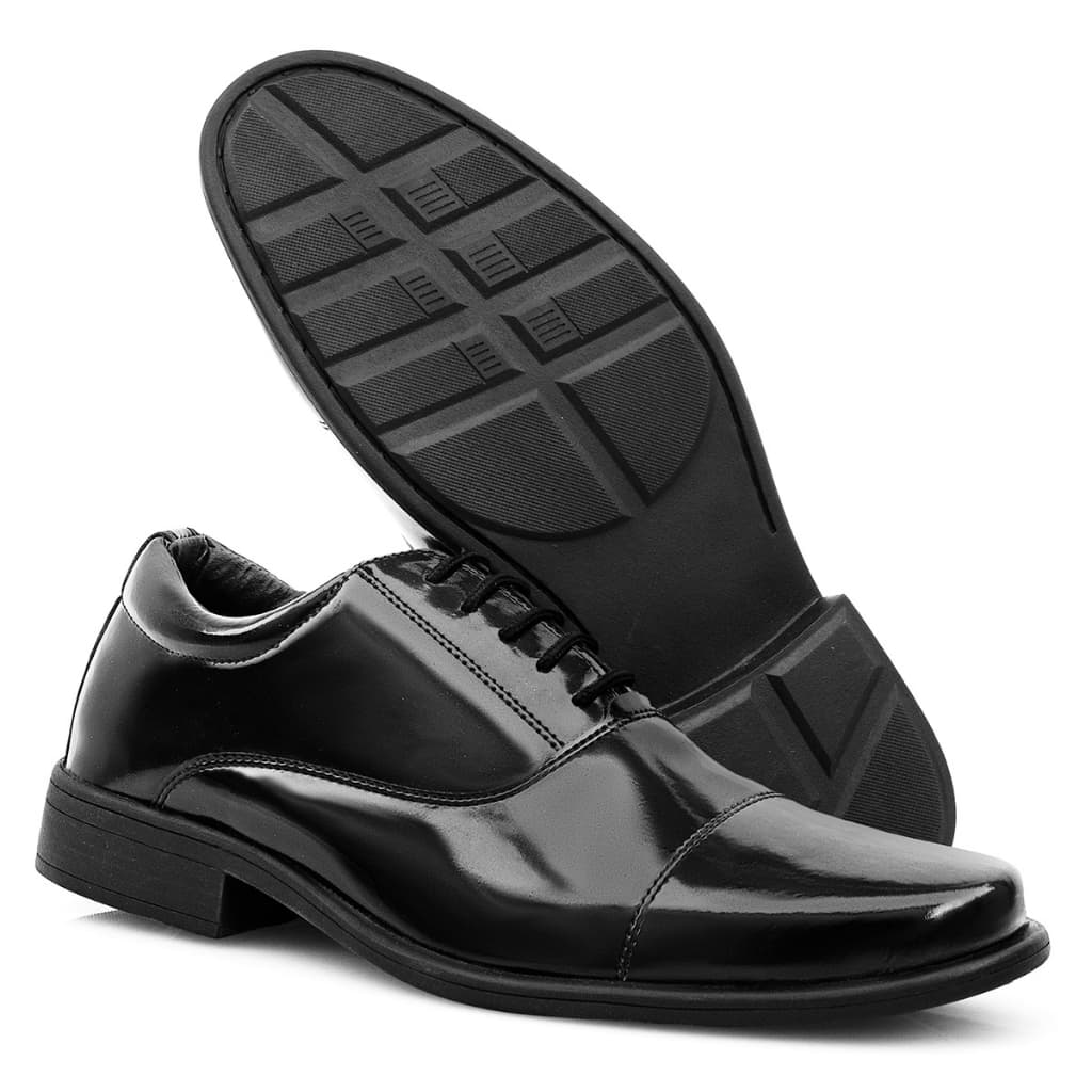 Sapato Social Militar Masculino Vernizado Brilho Estilo Moderno Com Cadarço
