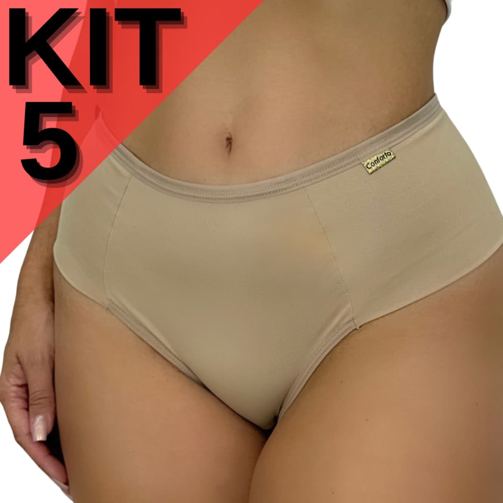 KIT 5 Calcinha Feminina Fio Duplo Cintura Alta Conforto Poliamida Premium Não Marca Levanta Bumbum Forro Algodão