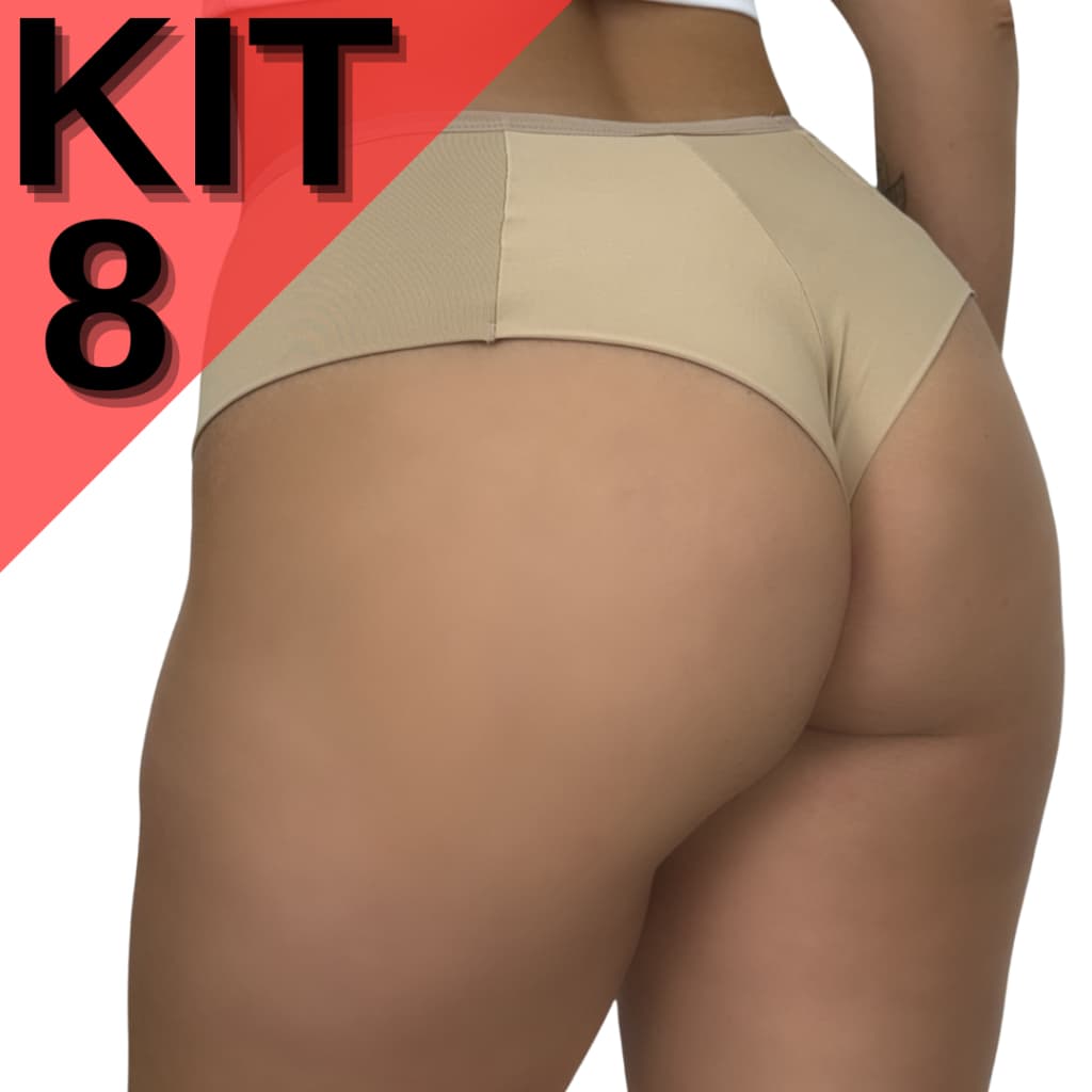 KIT 8 Calcinha Feminina Fio Duplo Cintura Alta Conforto Poliamida Premium Não Marca Levanta Bumbum Forro Algodão