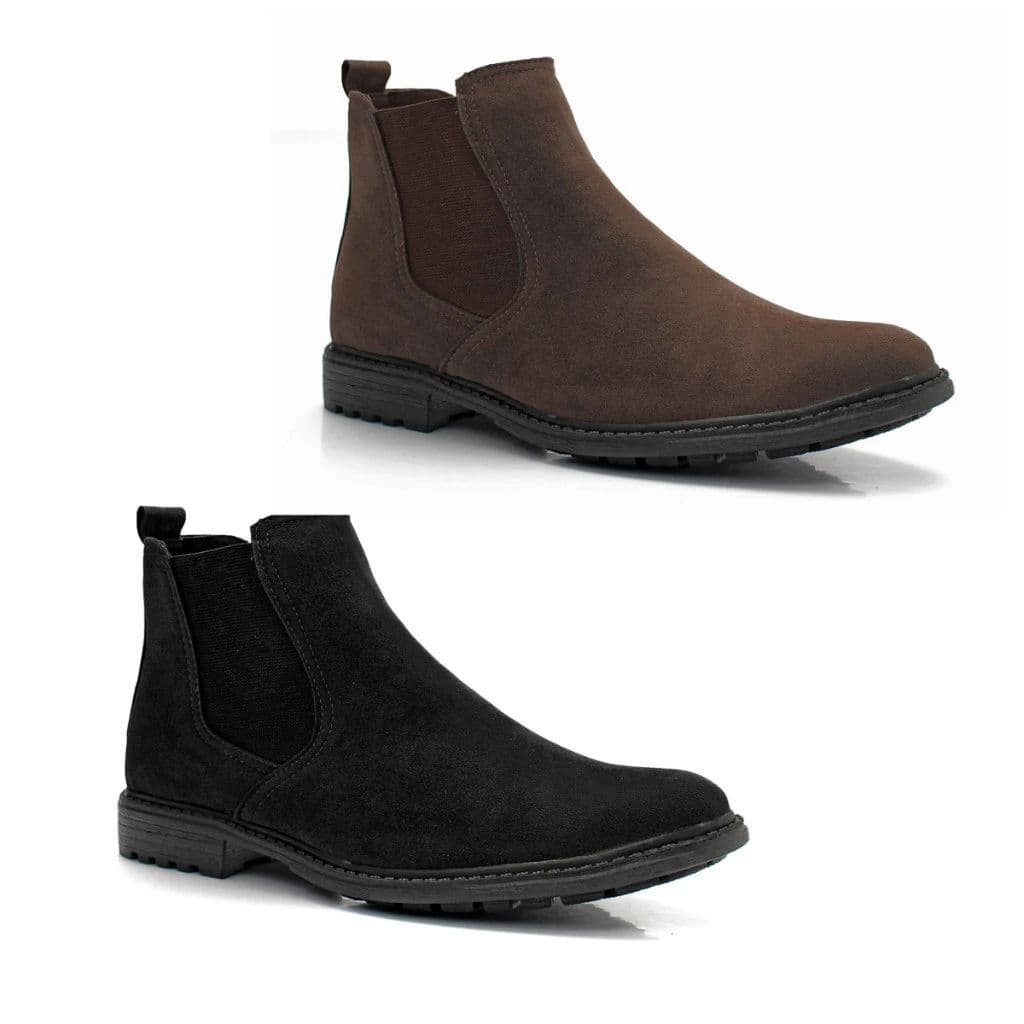 Kit 2 Pares Bota Masculina de Couro Camurça Super Macio Calce Facil Elastico Lateral Botina Solado Antiderrapante