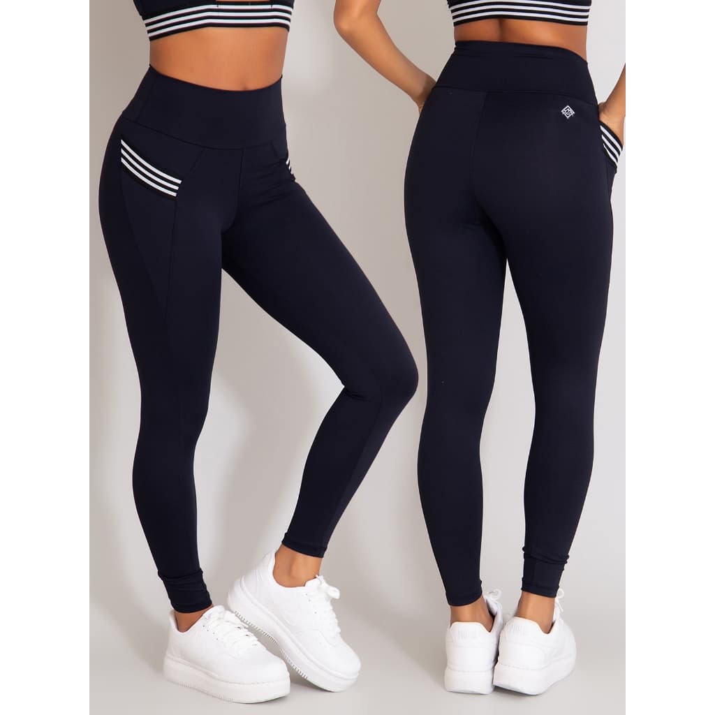 Calça Legging Feminina de Poliamida Cintura Alta Bolsos Moda Fitness Feminina