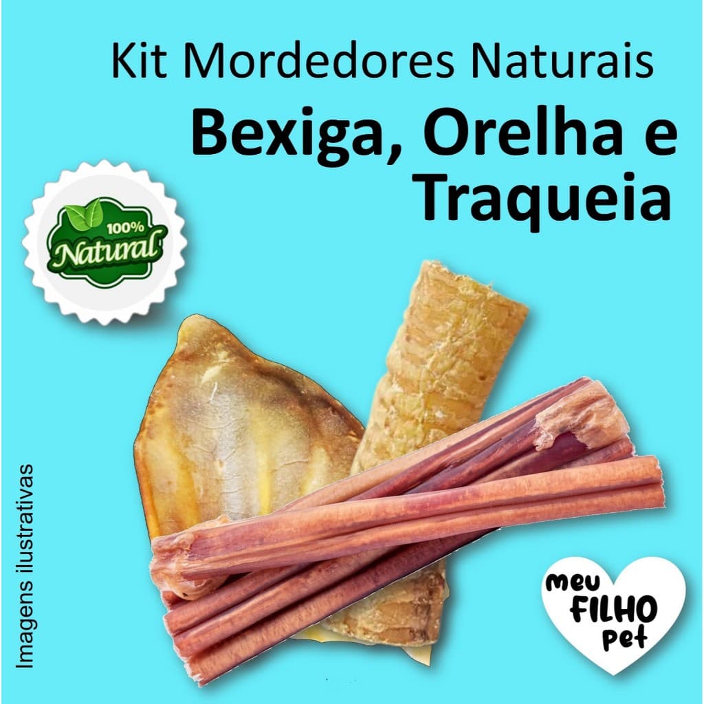 Kit Mordedor Petisco Natural para Cães Bexiga Traqueia Bov Orelha Suí NutriCão Pet Food Osso Cachorr