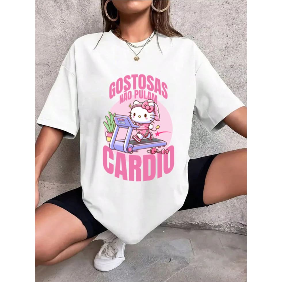 Camiseta Camisa Tshirt 100% Algodão Gym Treino Academia Musculação Fitness Oversized Hello Gostosas