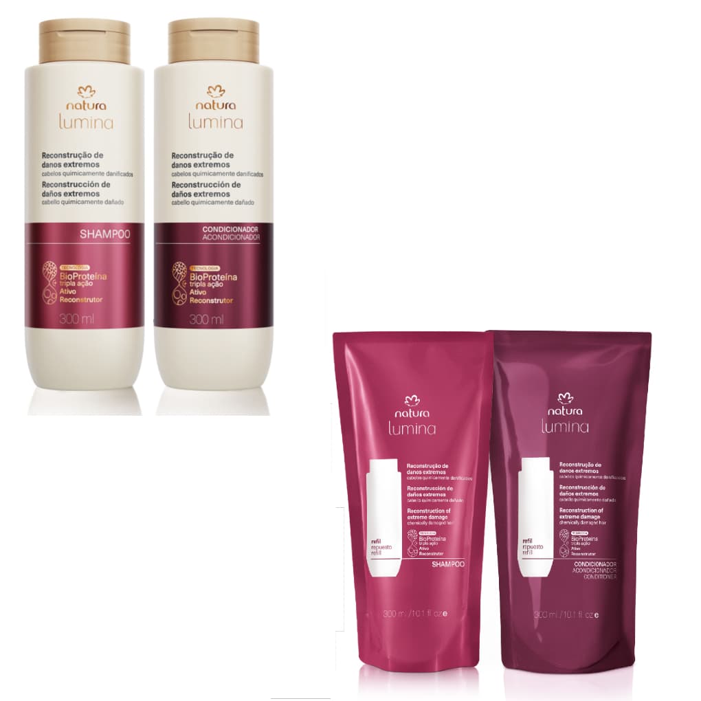 Kit Shampoo e Condicionador Natura Lumina Reconstrução de Danos Extremos (Quimicamente Danificados)  - Refil / Regular