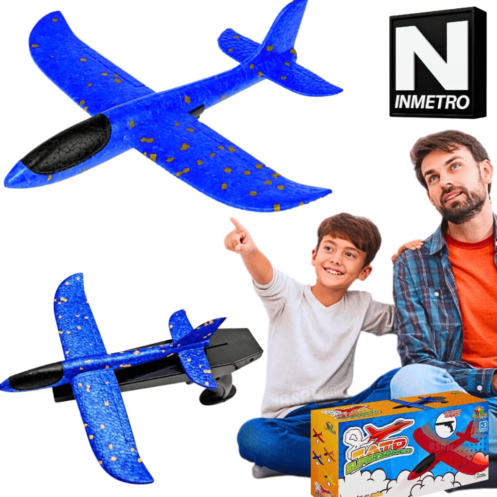Avião Planador De Espuma Diy peças de montar + Lançador Forte de Brinquedo Educativo Seguro Inmetro