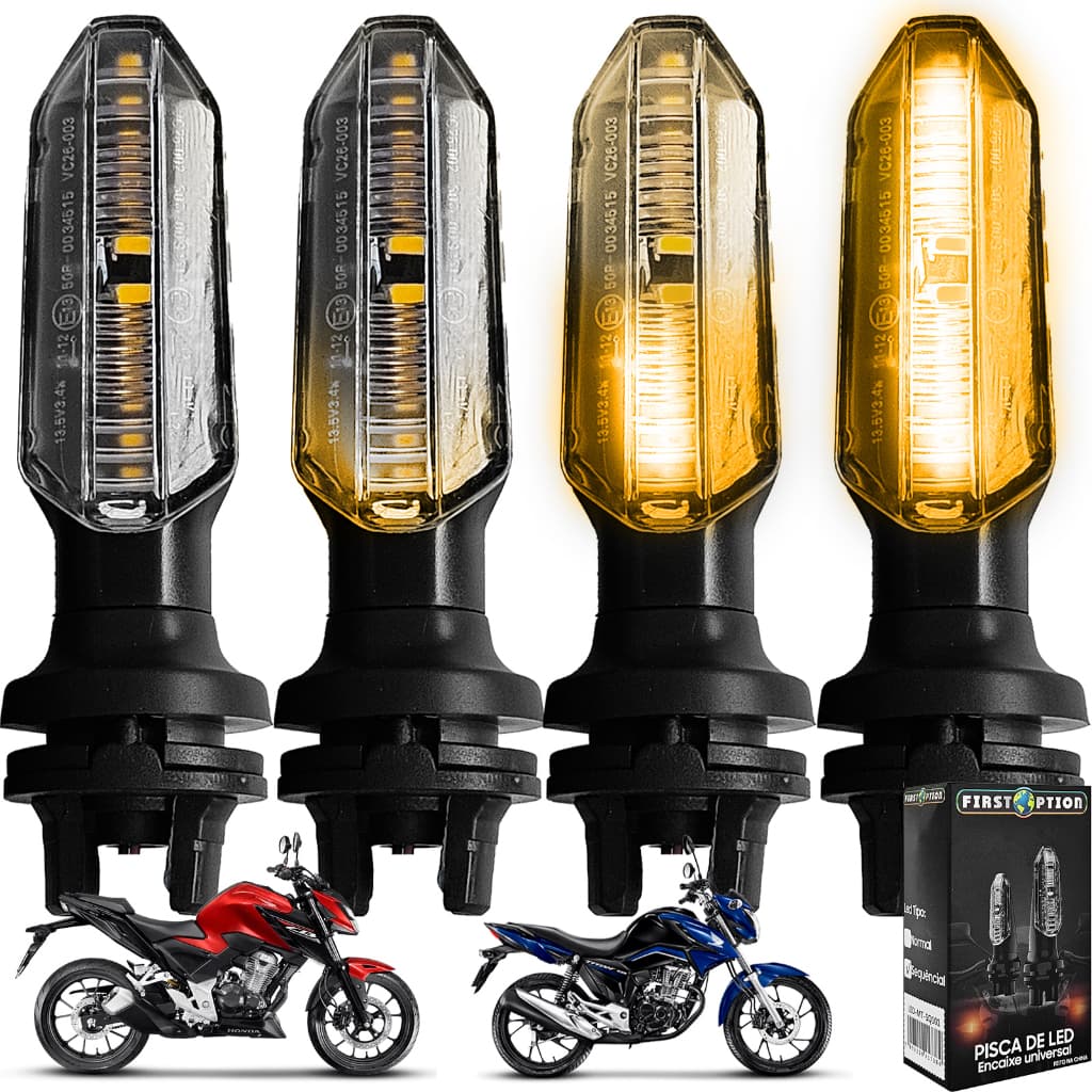 Kit 4 Pisca Led Seta Cb Twister 250 Fan 160 Titan 160 Moto First Option SQ101 Preto