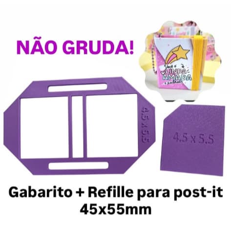 Gabarito+Refilador para Post-it P 45×55 mm — 3D PLA (Não gruda no adesivo)