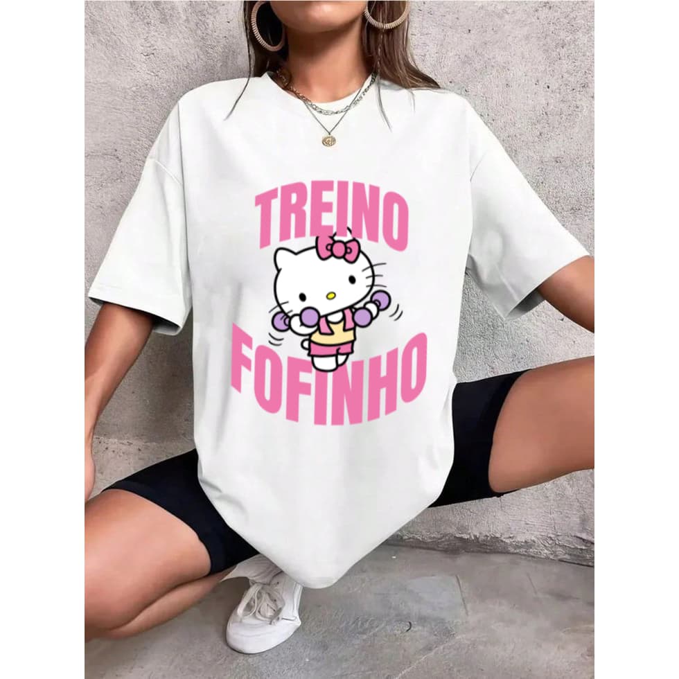 Camiseta Camisa Tshirt 100% Algodão Gym Treino Academia Musculação Fitness Oversized Hello Fofinho