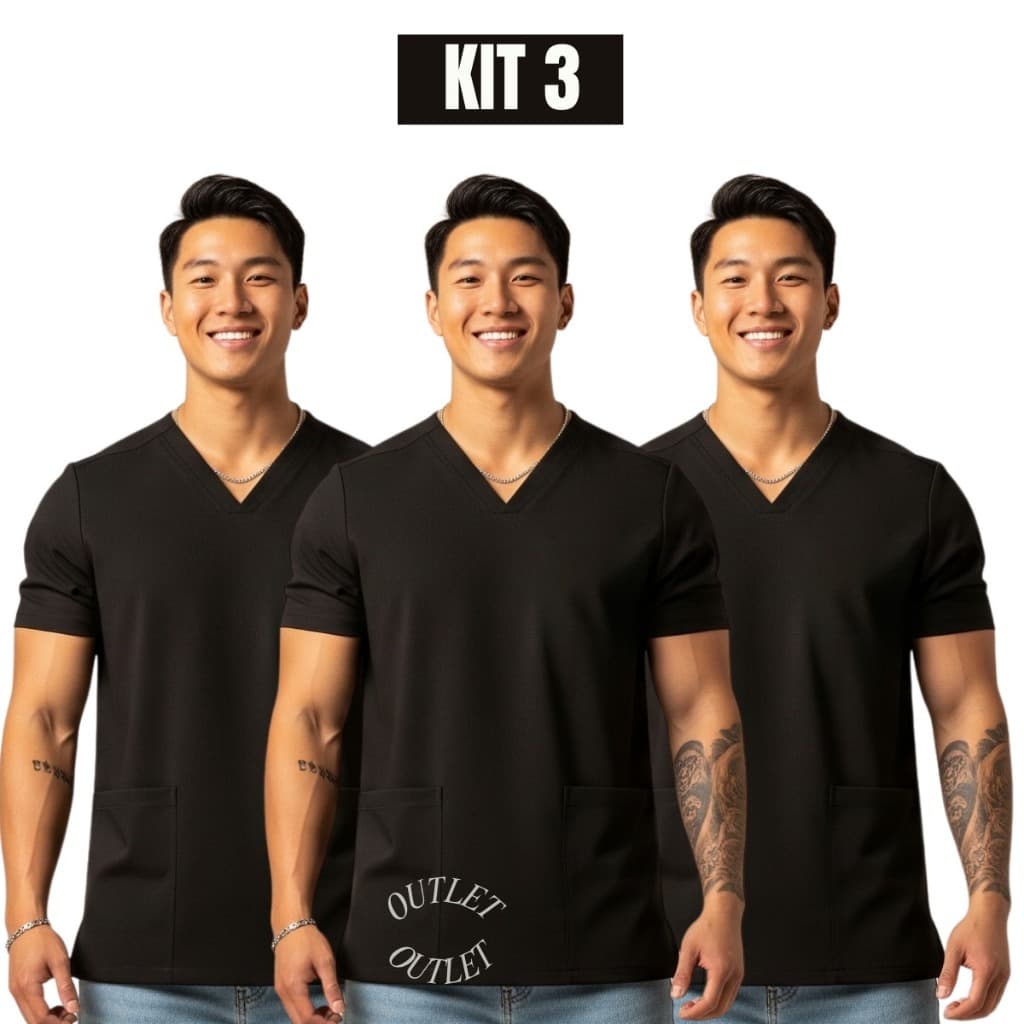 Kit 3 Camisa Scrub Masculino Dentista Médico Veterinário-sh
