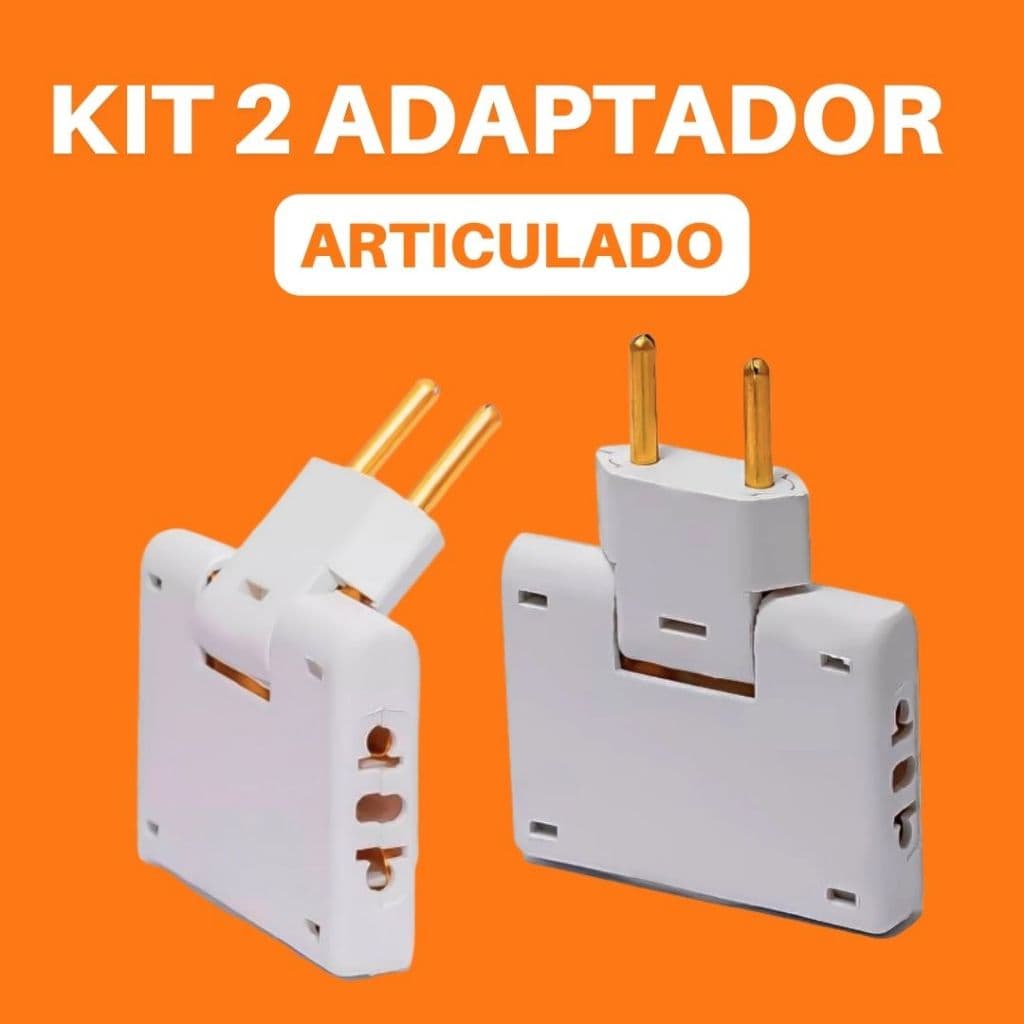 KIT 2 UNIDADES - Pino Adaptador Tomada Dobravel Articulado Flex 3 Saída 16A