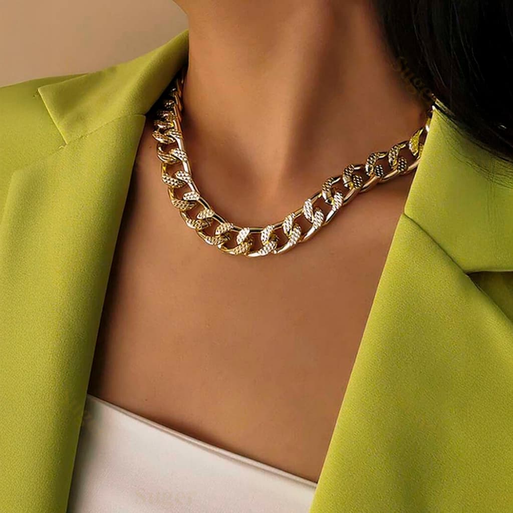 Colar de Corrente de metal em alumínio de Feminino Estilo Grossa Da Moda Individual Curto