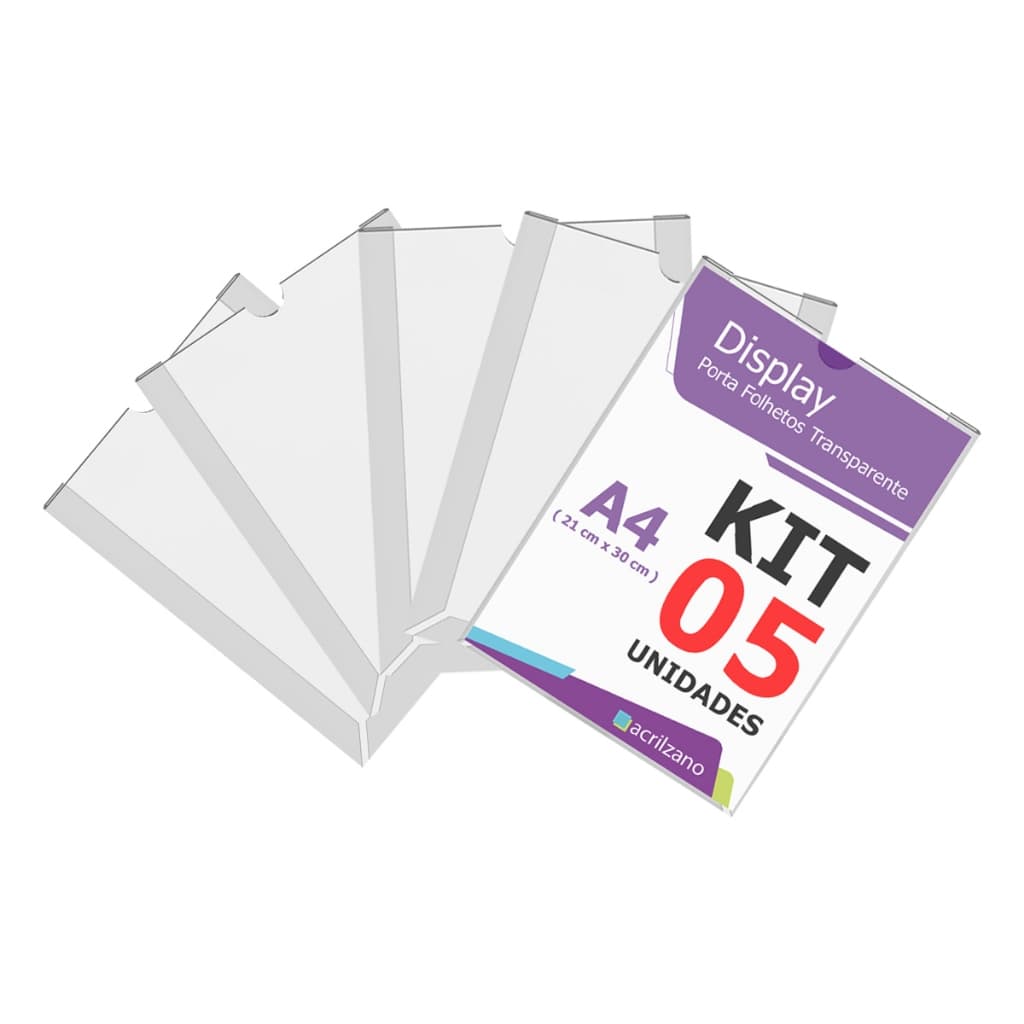 Kit 5 Unidades Display Moldado PETG A4 Transparente para Fixação em Parede