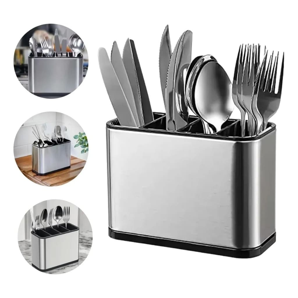 Porta Talheres Escorredor Pia Inox Luxo - Com 4 Divisórias