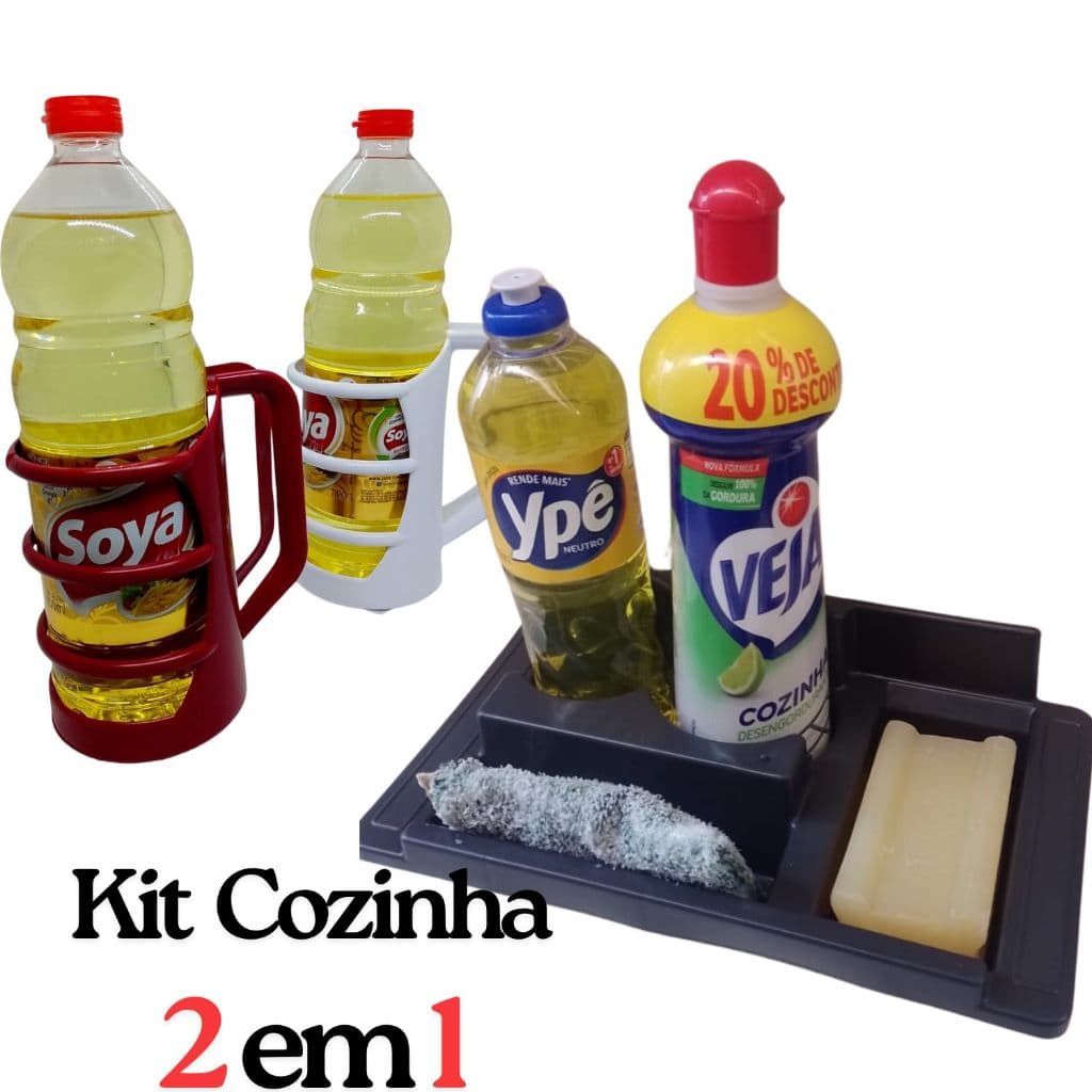 Suporte Porta Óleo Vinagre com Alça para cozinha porta azeite  + Porta Detergente e Esponja para Pia P