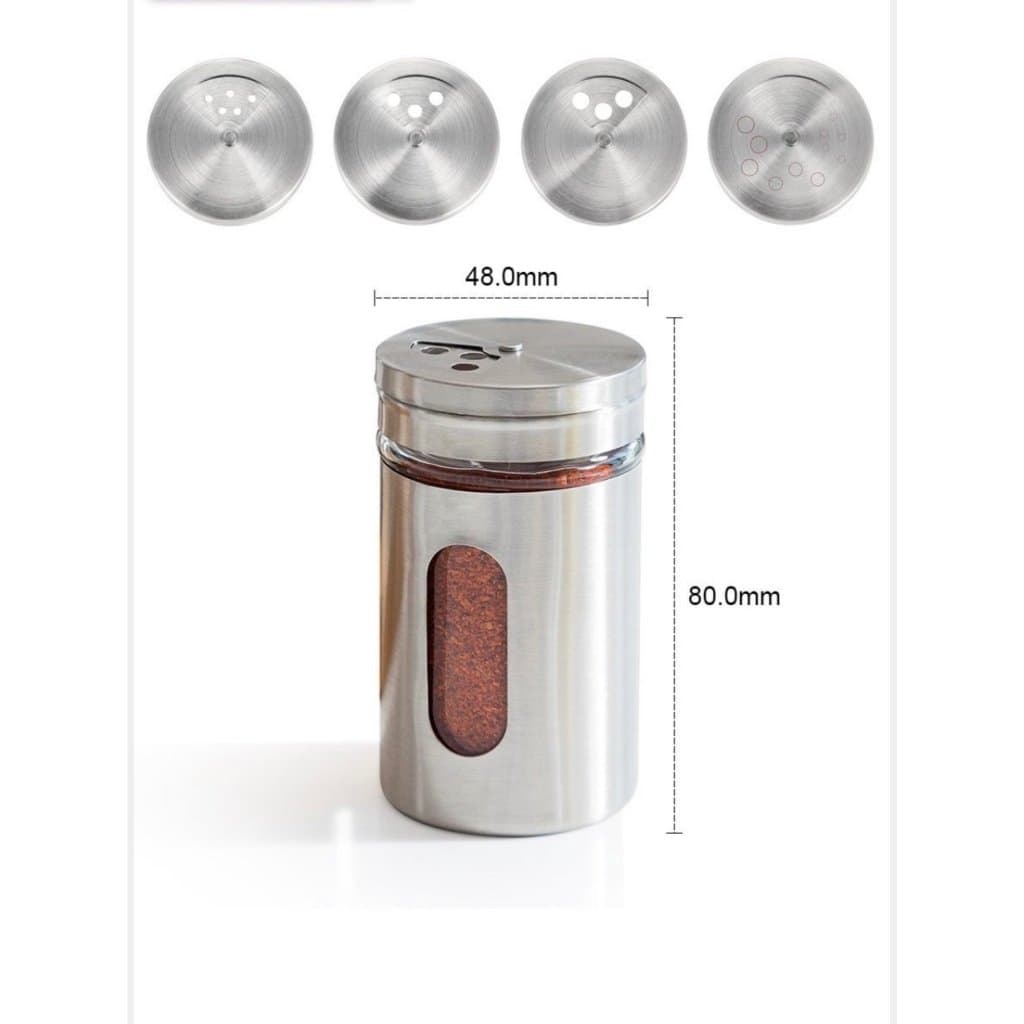Porta Saleiro Pimenteiro Inox Vidro 80ml Sal Aço Inox Cozinha