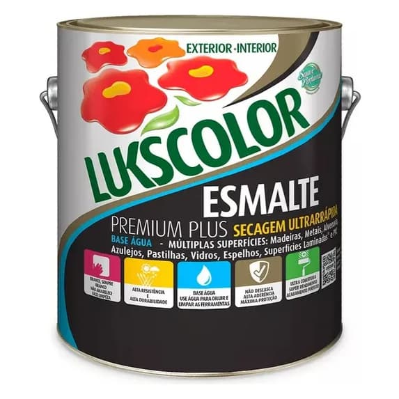 Tinta Esmalte Base Água Lukscolor Premium - Pinta Azulejo Madeira Ferro Vidro MDF 3,6 900ml