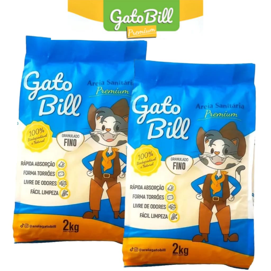 AREIA HIGIÊNICA PARA GATOS - GATO BILL PREMIUM MILHO E MANDIOCA - 2KG - FINA