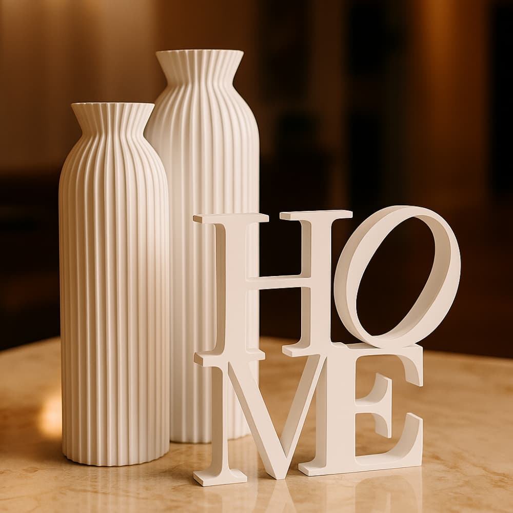 Kit Decoração De Mesa 2 Vasos Estilosos Com Palavra Home  Decoração Elegante Vasos E Palavra Moderna