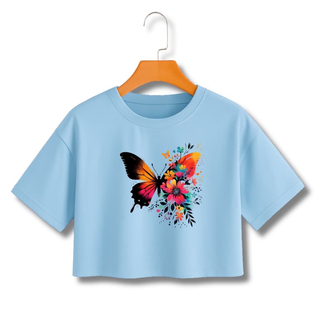 CAMISETA ESTILO CROPPED FEMININO BORBOLETA TROPICAL MODERNA