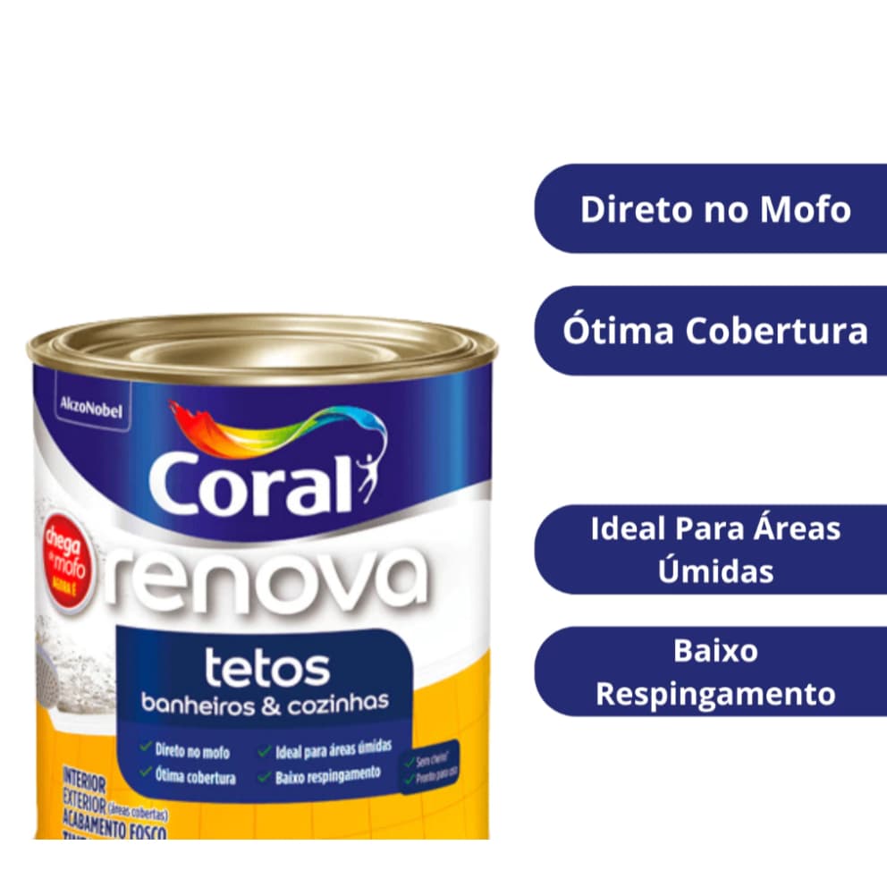 Tinta Teto Banheiro e Cozinha 3,6 Litros Renova Coral Branco Fosco Aplicacao Diremente sobre o Mofo