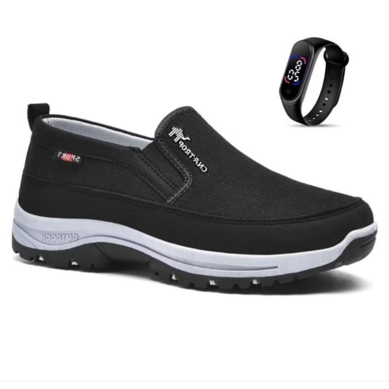 Kit Sapatilha Tenis  Masculino Casual Aquatico de Trilha Impermeável Com Solado Costurado e Ajustável + Relógio led