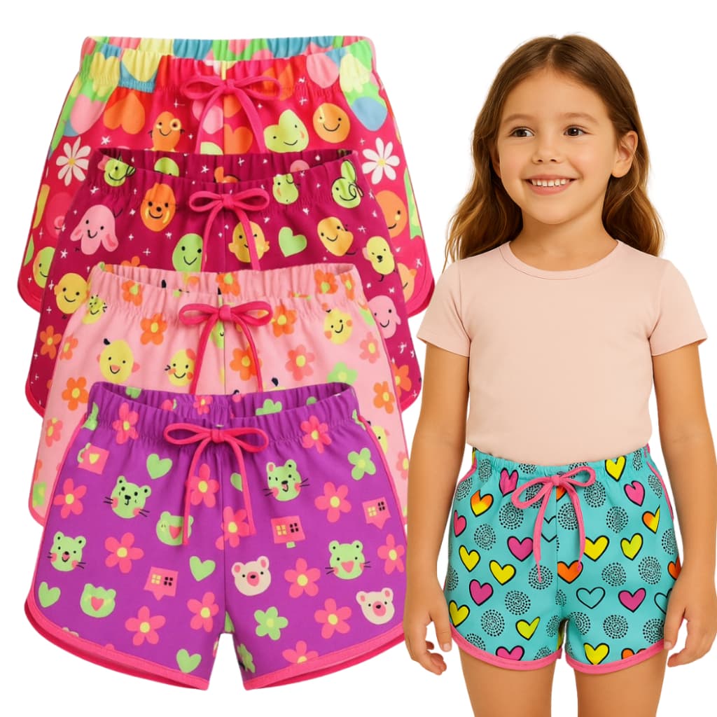 Kit 3 Shorts Verão Estampado Infantil Menina – Cintura Elástica  ENVIO DE CORES E ESTAMPAS SORTIDAS
