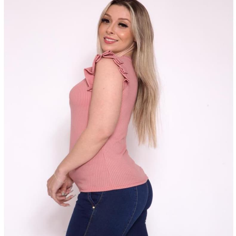 BLUSA CANELADO  BORBOLETO MANGA BABADO FEMENINA TENDENCIA\ MODA\ VERAO