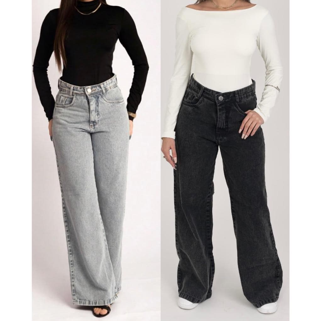Kit 2 Calças Wide Leg Jeans Femininas para Looks Casuais e Fashion