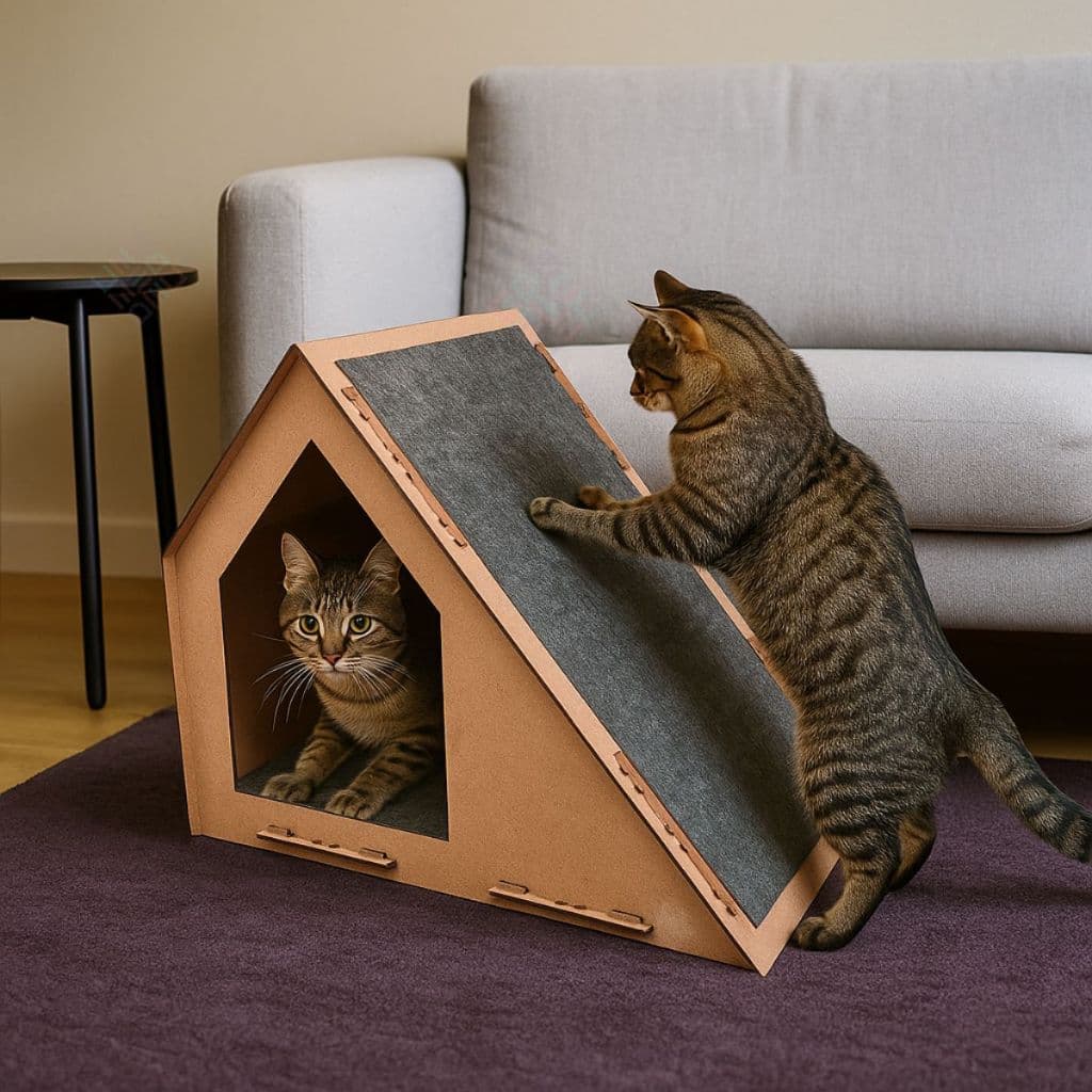 Arranhador para Gatos Casa Rampa Playground nicho Acalma Gatos Toca Cama MDf Diversão Gatinho Feliz
